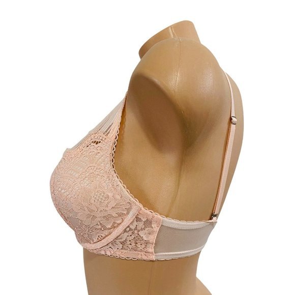 VICTORIA'S SECRET 32D Dream Angels Push-Up Bra Allover‎ Lace Light Peach NEW - Picture 3 of 5